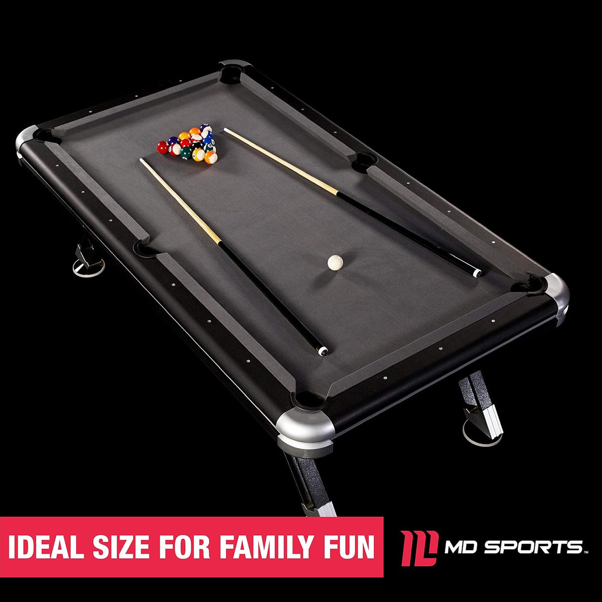 7.5' Titan Pool Table, Drop Pocket Billiard Table, Durable Steel Legs with Pool Ball and Cue Stick Set, Perfect for Family Game Rooms