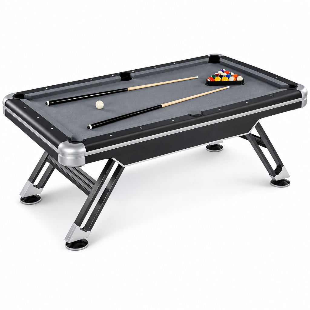7.5' Titan Pool Table, Drop Pocket Billiard Table, Durable Steel Legs with Pool Ball and Cue Stick Set, Perfect for Family Game Rooms