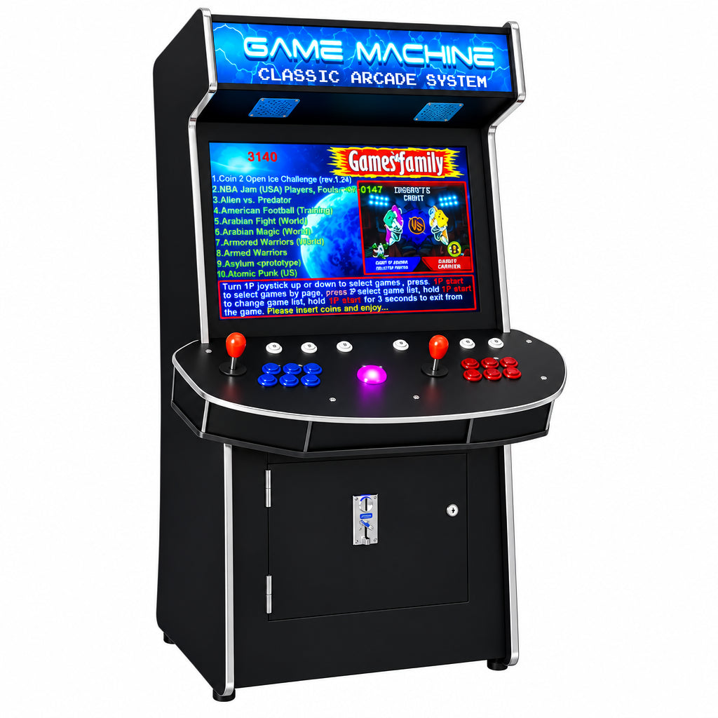 Full Size Commercial Grade Upright Standup Arcade Machine 4 Player 4600 Classic Games 32 Inch Screen Black