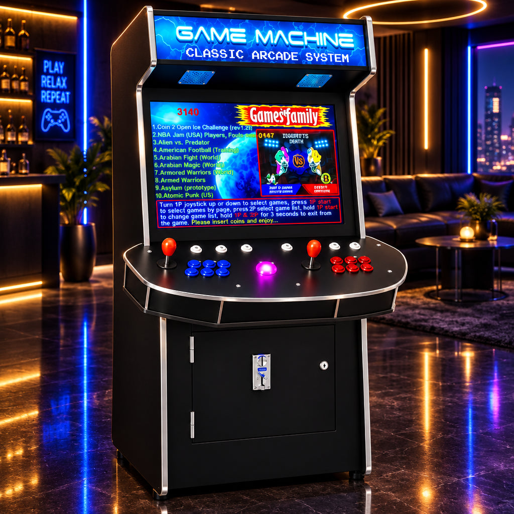 Full Size Commercial Grade Upright Standup Arcade Machine 4 Player 4600 Classic Games 32 Inch Screen Black