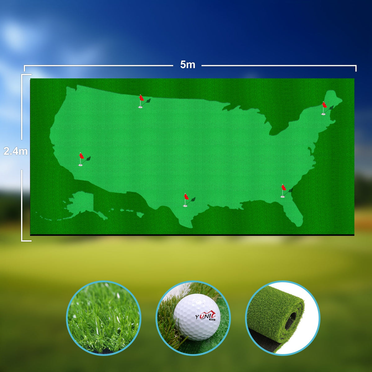 US Map Putting Green with Slope – 8 or 10 × 16 ft