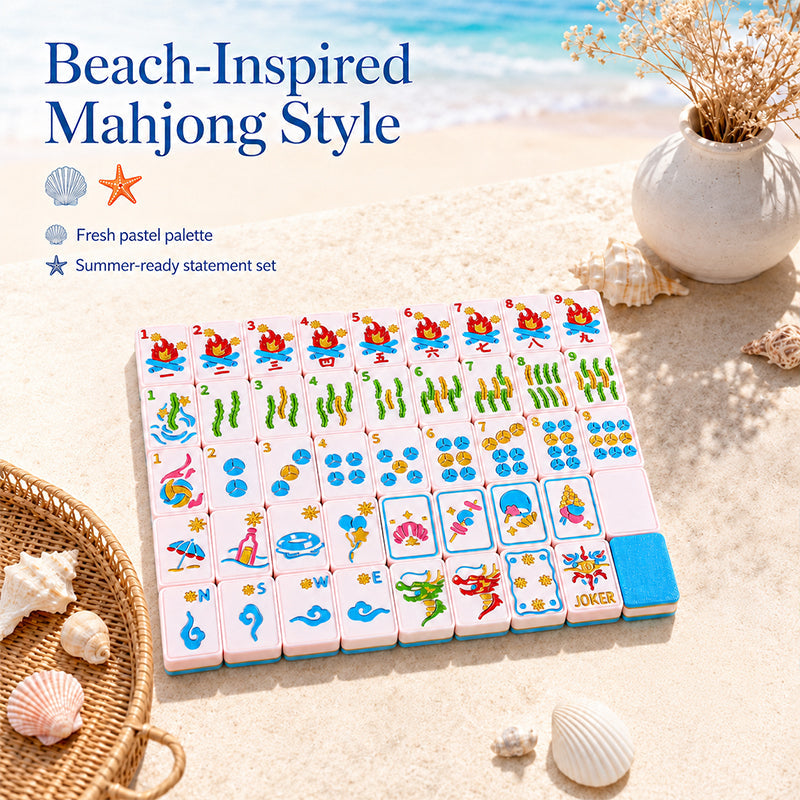160PCS Beach Inspired American Mahjong Set, 3D Printed Tiles With Colorful Coastal Icons, Complete Table Game Set For Game Night