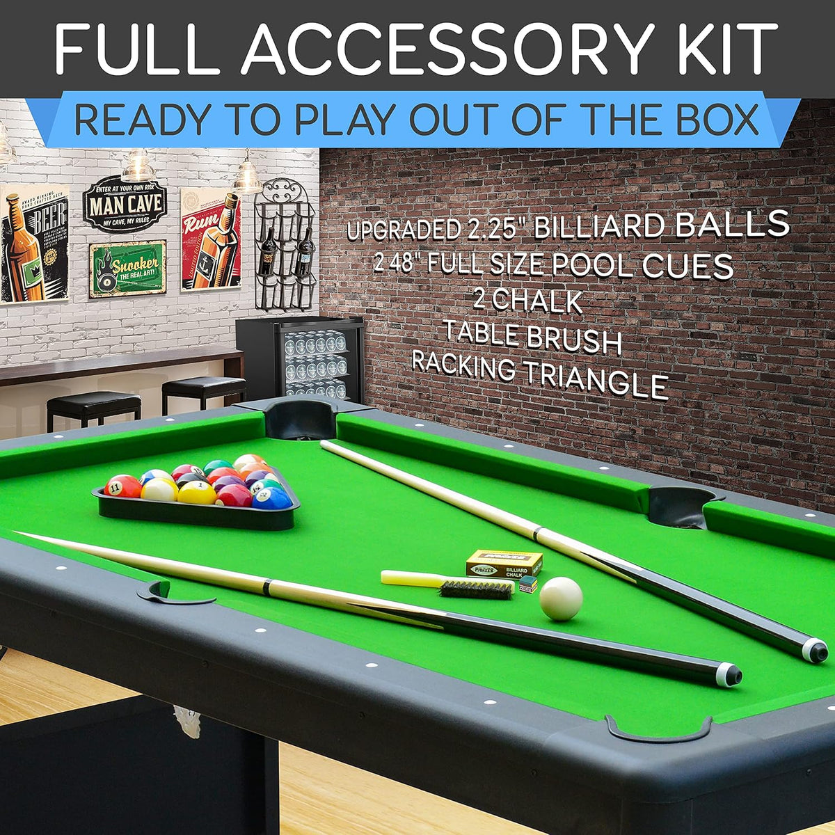 6-Ft Folding Pool Table - 76 Inch Foldable Billiard Game Table for Kids and Adults W/Accessories, Includes 2 Cues, Brush, Ball Triangle & 2 Chalk - SLPLTB76 (SLPLTB76.5)