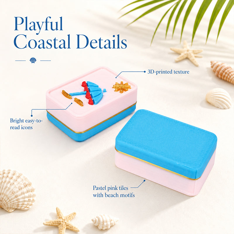 160PCS Beach Inspired American Mahjong Set, 3D Printed Tiles With Colorful Coastal Icons, Complete Table Game Set For Game Night