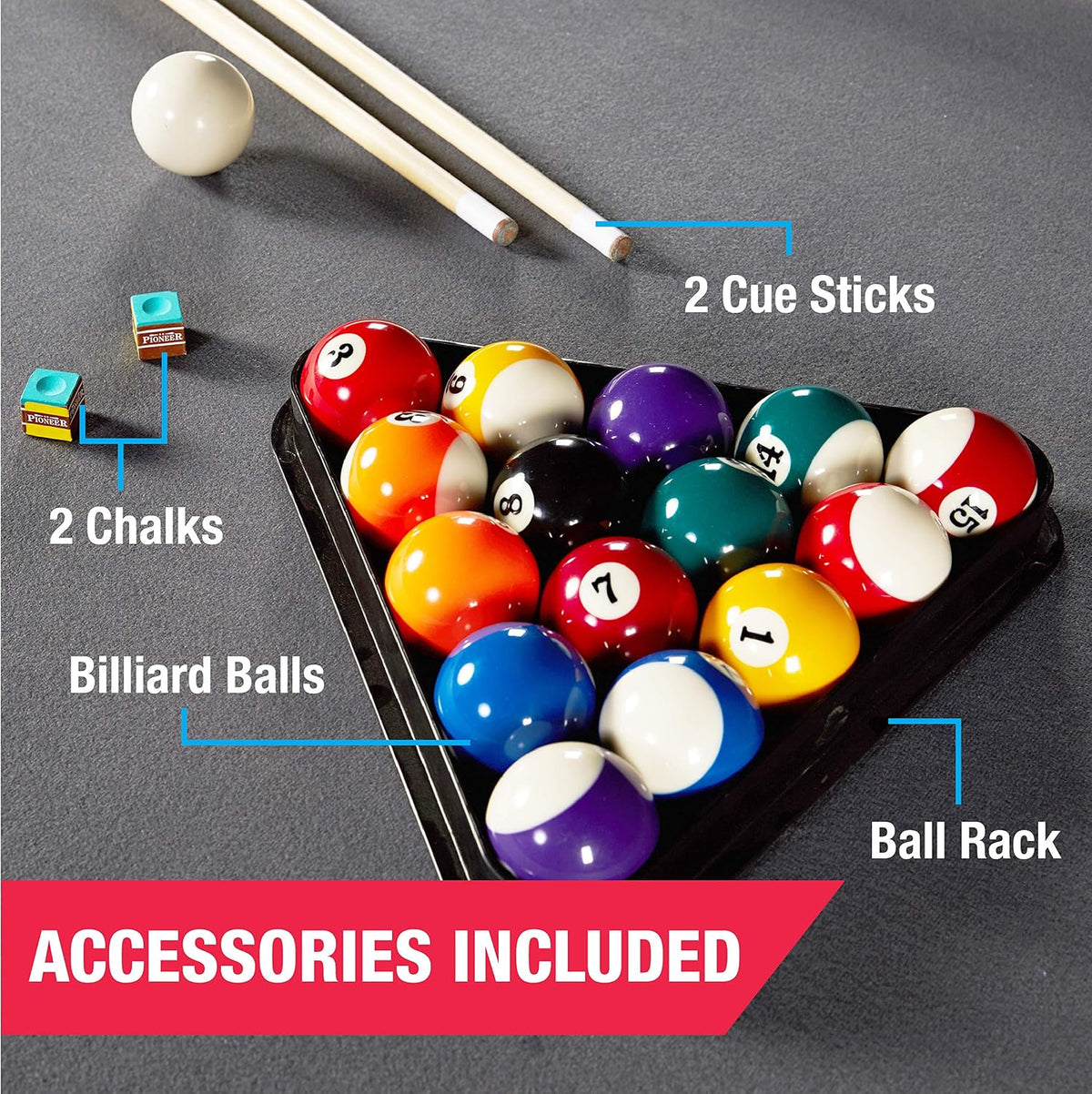 7.5' Titan Pool Table, Drop Pocket Billiard Table, Durable Steel Legs with Pool Ball and Cue Stick Set, Perfect for Family Game Rooms